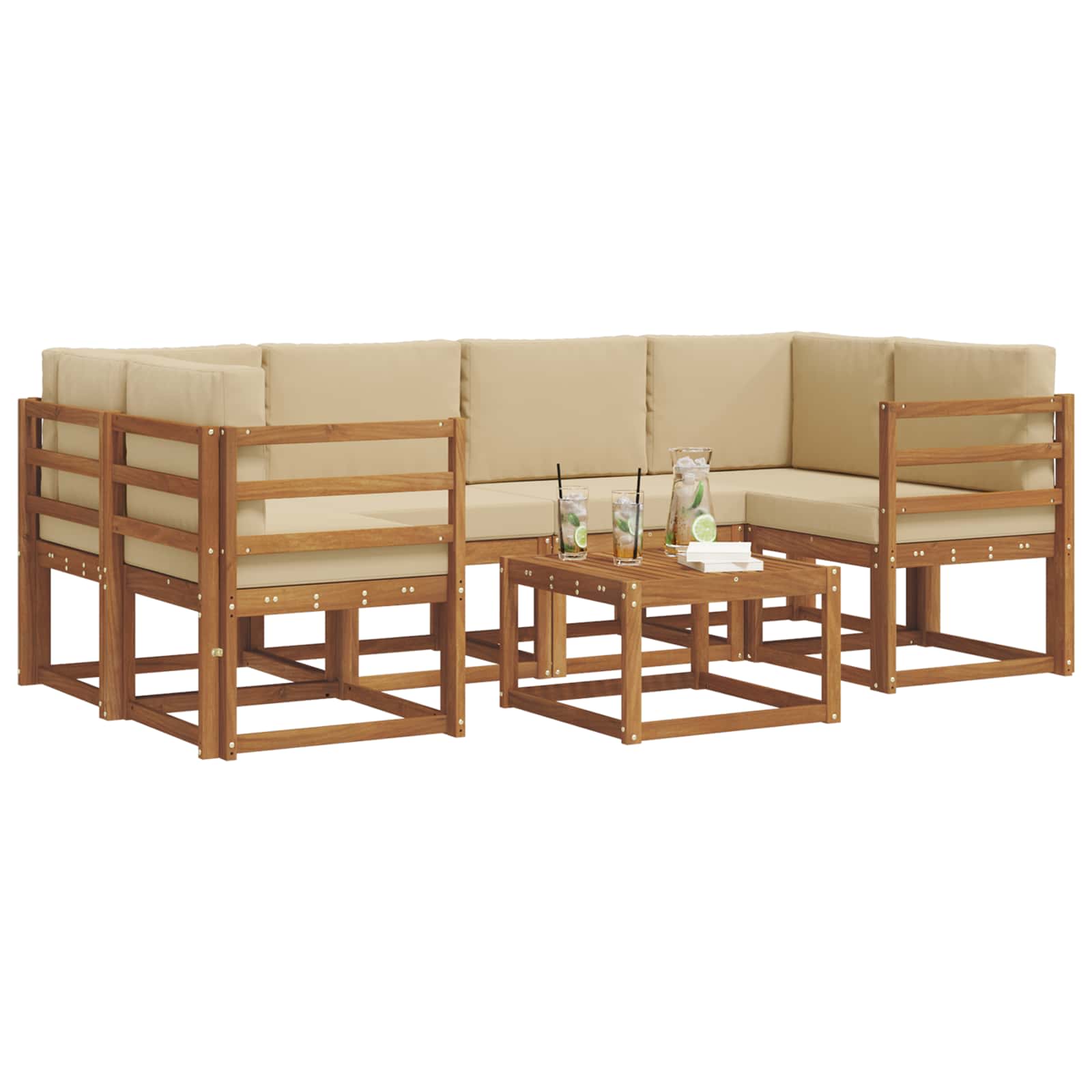 Set vanjskih sofa s jastukom 7 pcs Prirodna i bež
