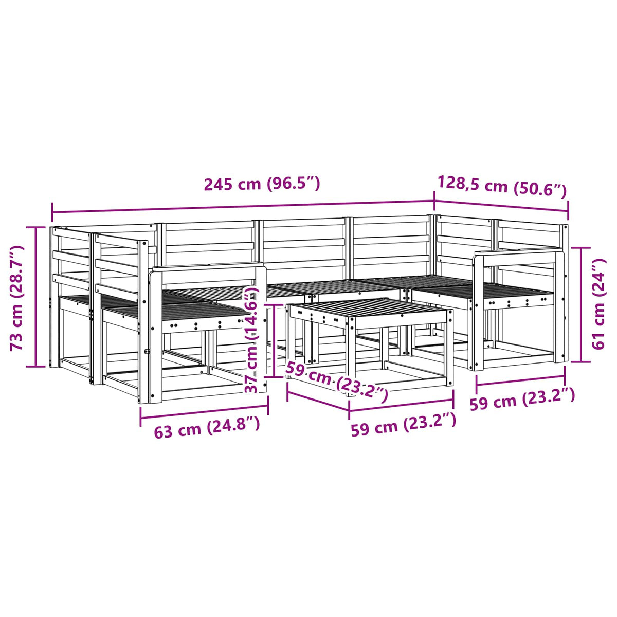 Set vanjskih sofa 7 pcs Prirodna Čvrsto drvo akacije