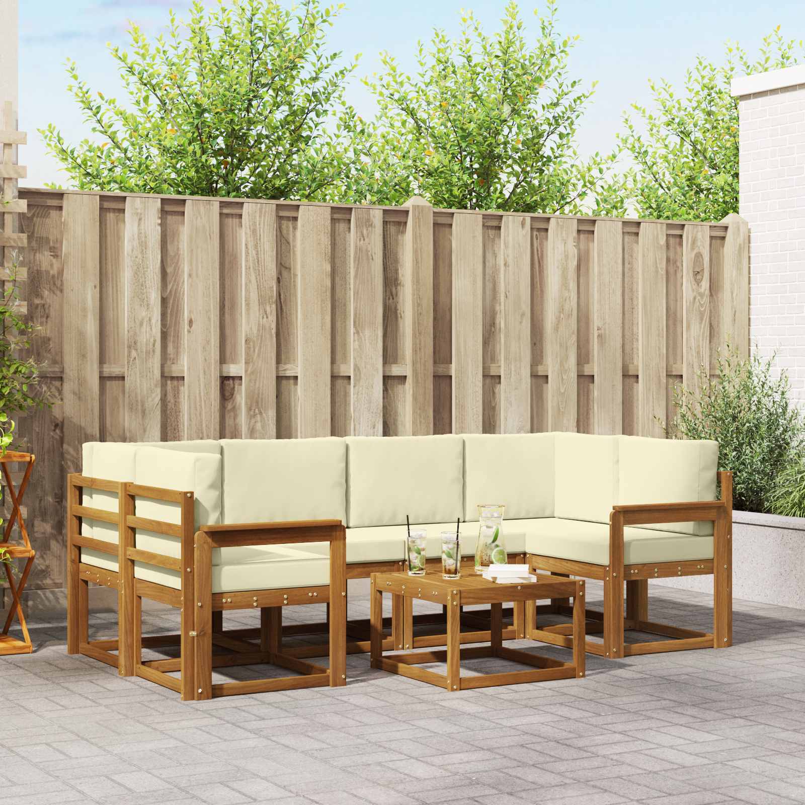 Set vanjskih sofa s jastukom 7 pcs Prirodna i krem