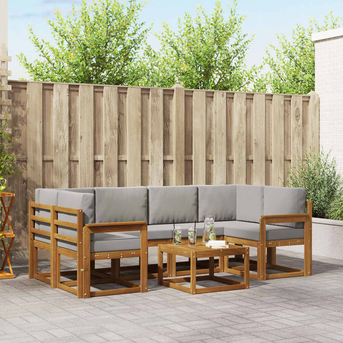 Set vanjskih sofa 7 kom. Prirodna i svijetlo siva