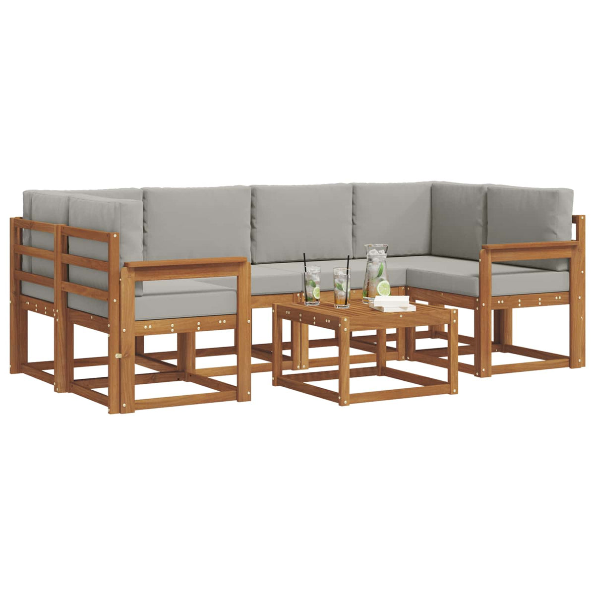 Set vanjskih sofa 7 kom. Prirodna i svijetlo siva