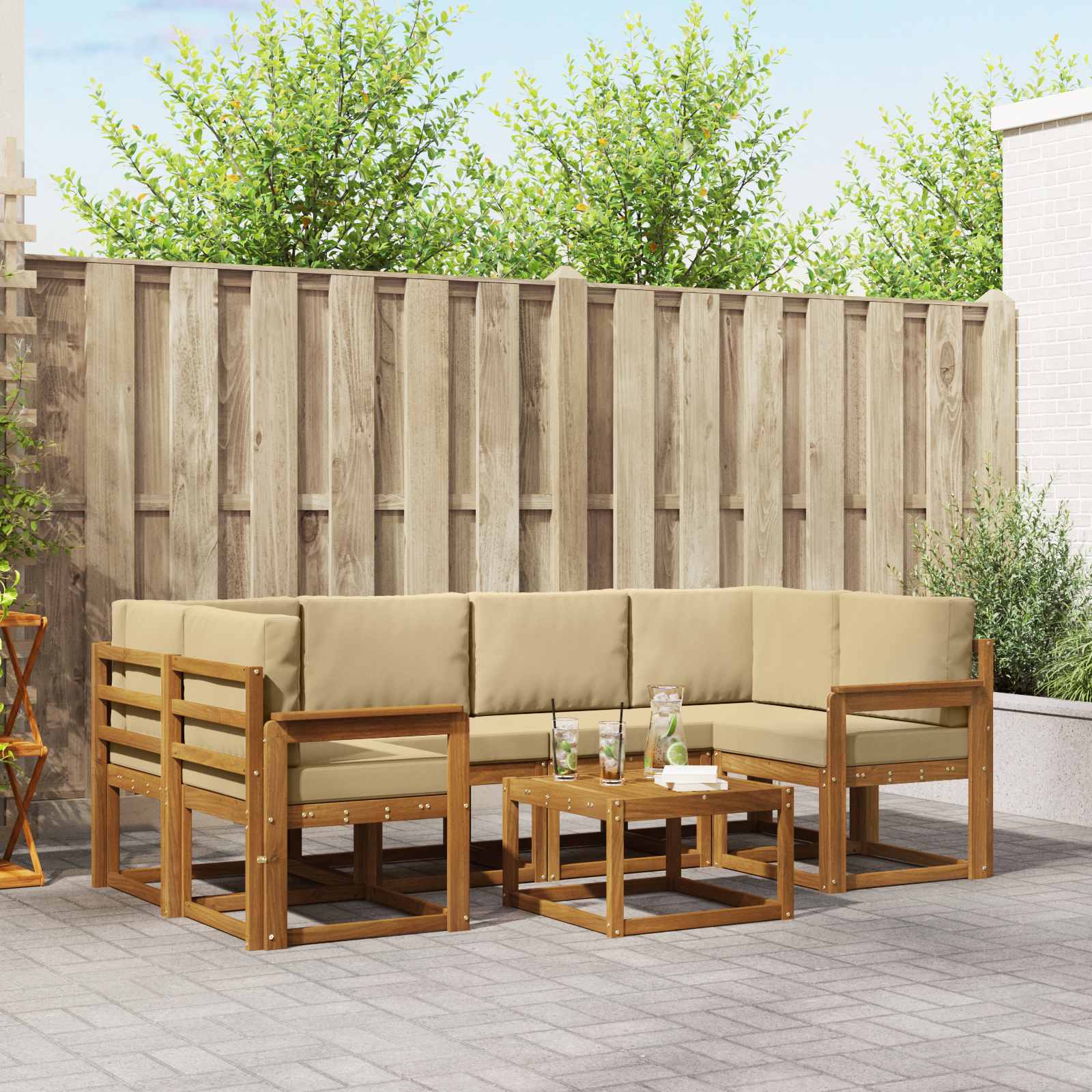 Set vanjskih sofa s jastukom 7 pcs Prirodna i bež