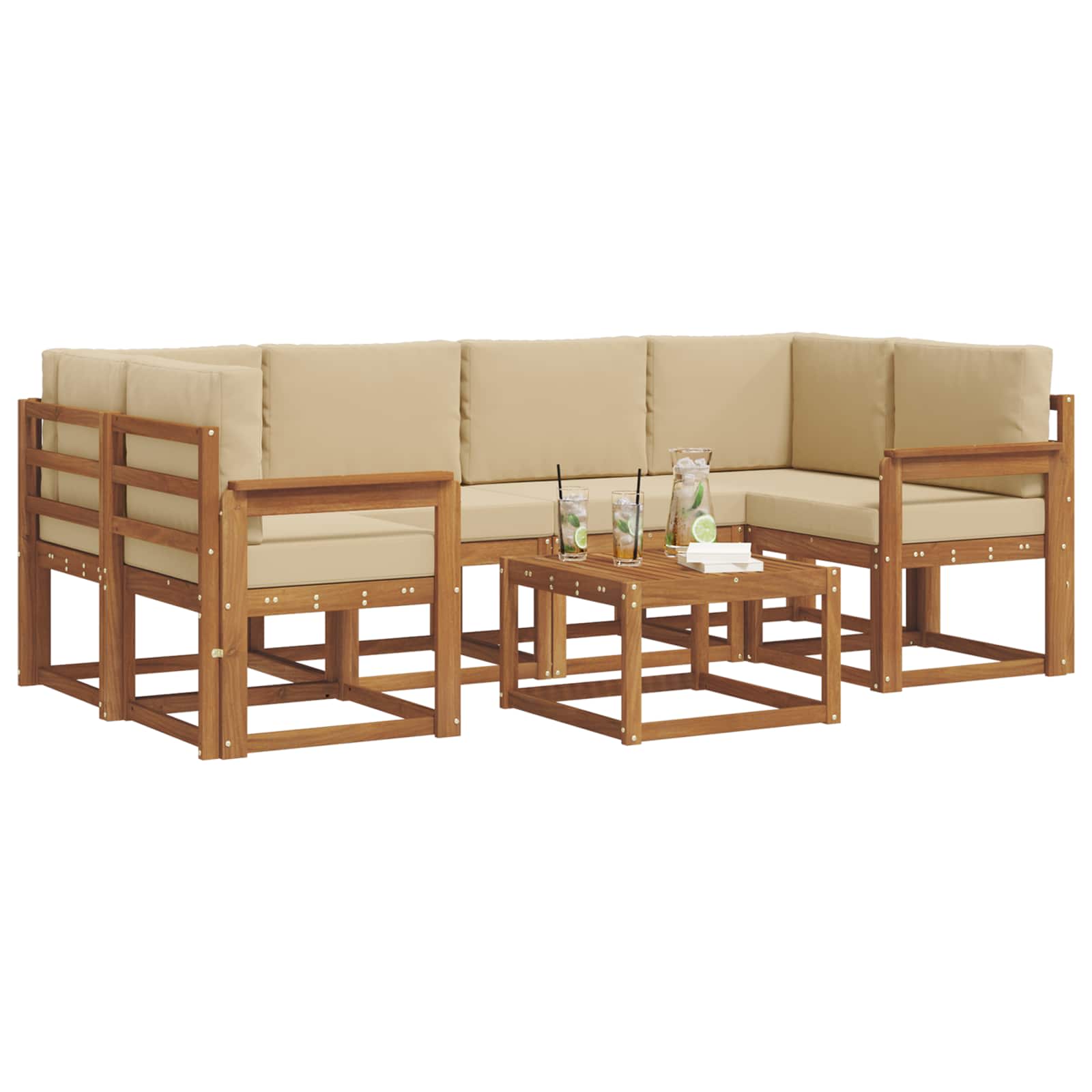 Set vanjskih sofa s jastukom 7 pcs Prirodna i bež
