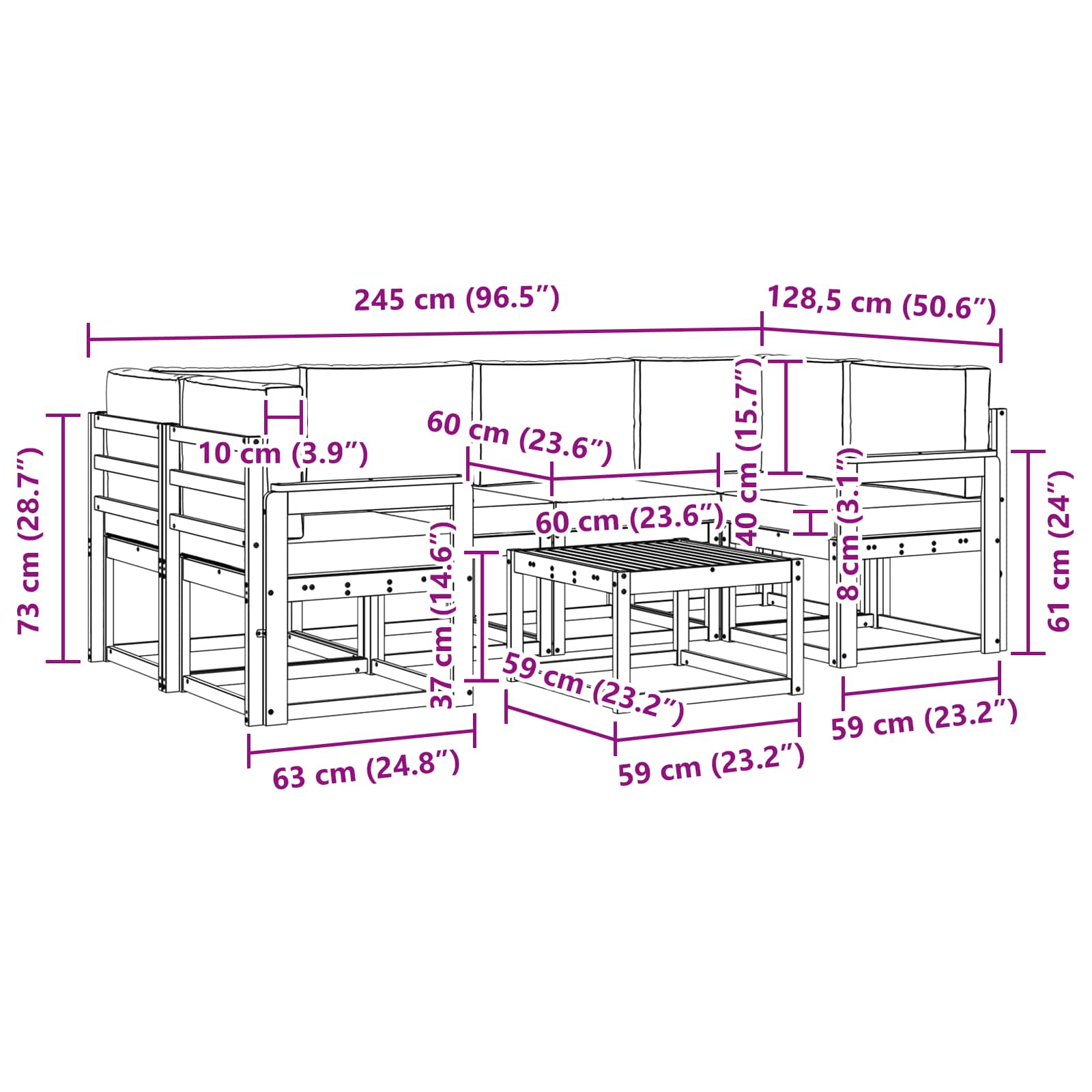 Set vanjskih sofa s jastukom 7 pcs Prirodna i bež
