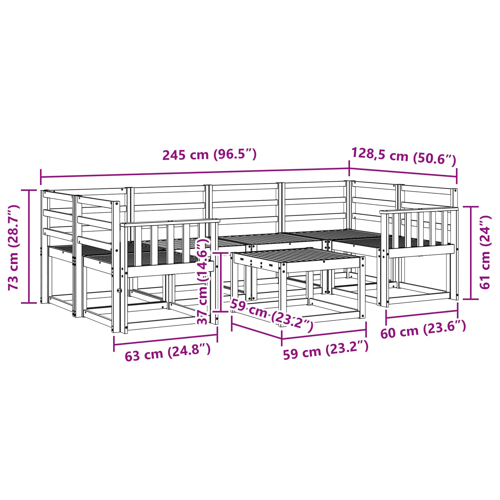 Set vanjskih sofa 7 pcs Prirodna Čvrsto drvo akacije