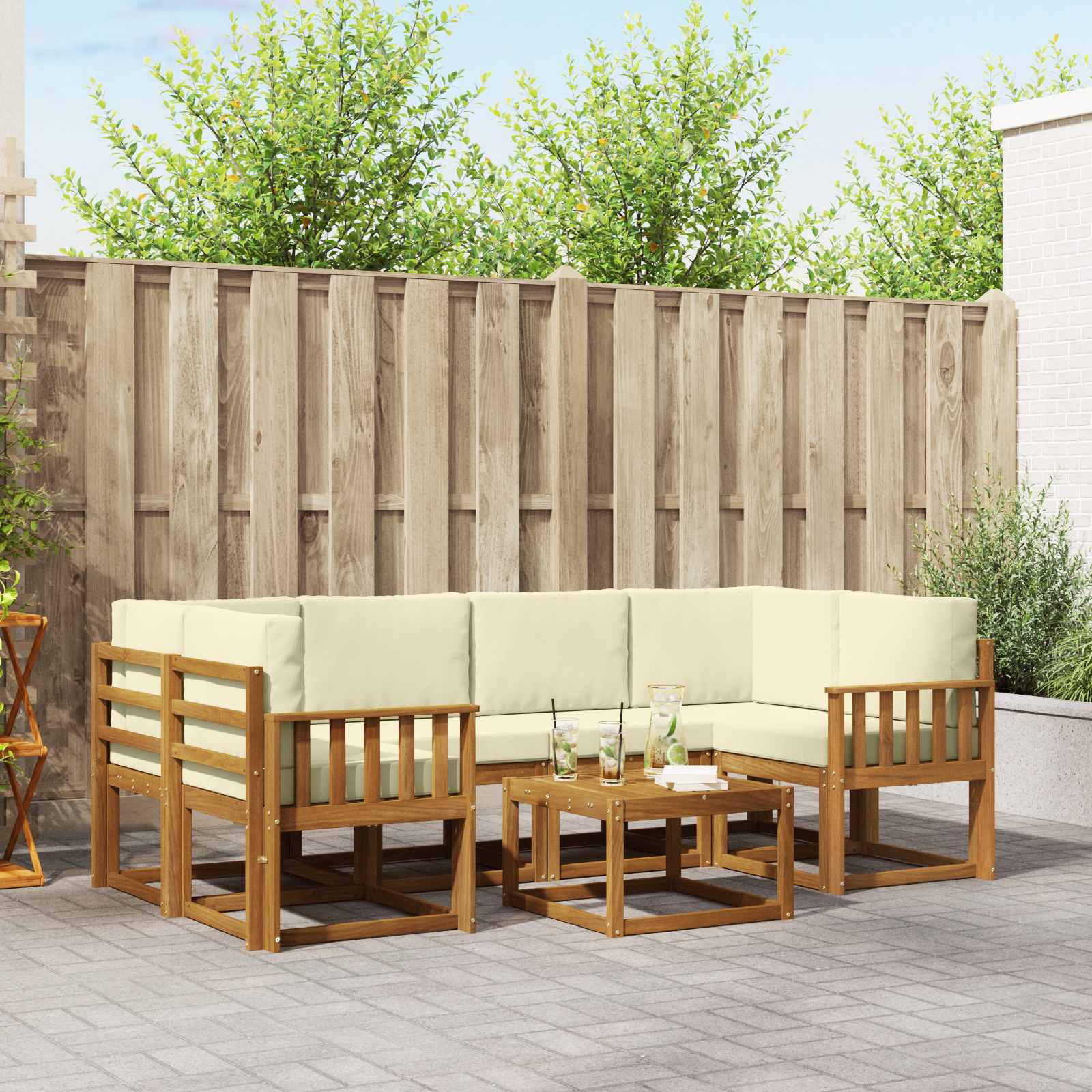 Set vanjskih sofa s jastukom 7 pcs Prirodna i krem