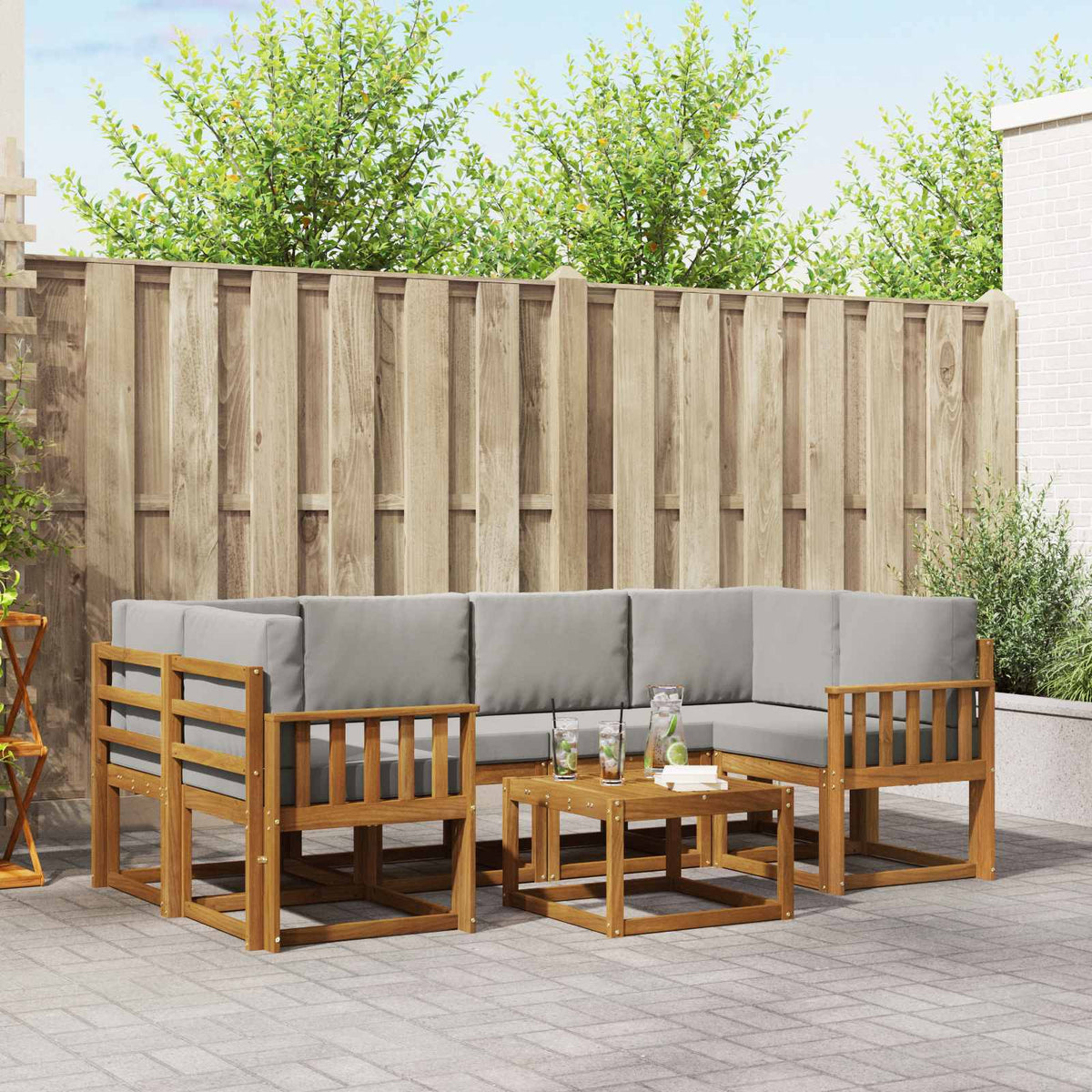 Set vanjskih sofa 7 kom. Prirodna i svijetlo siva