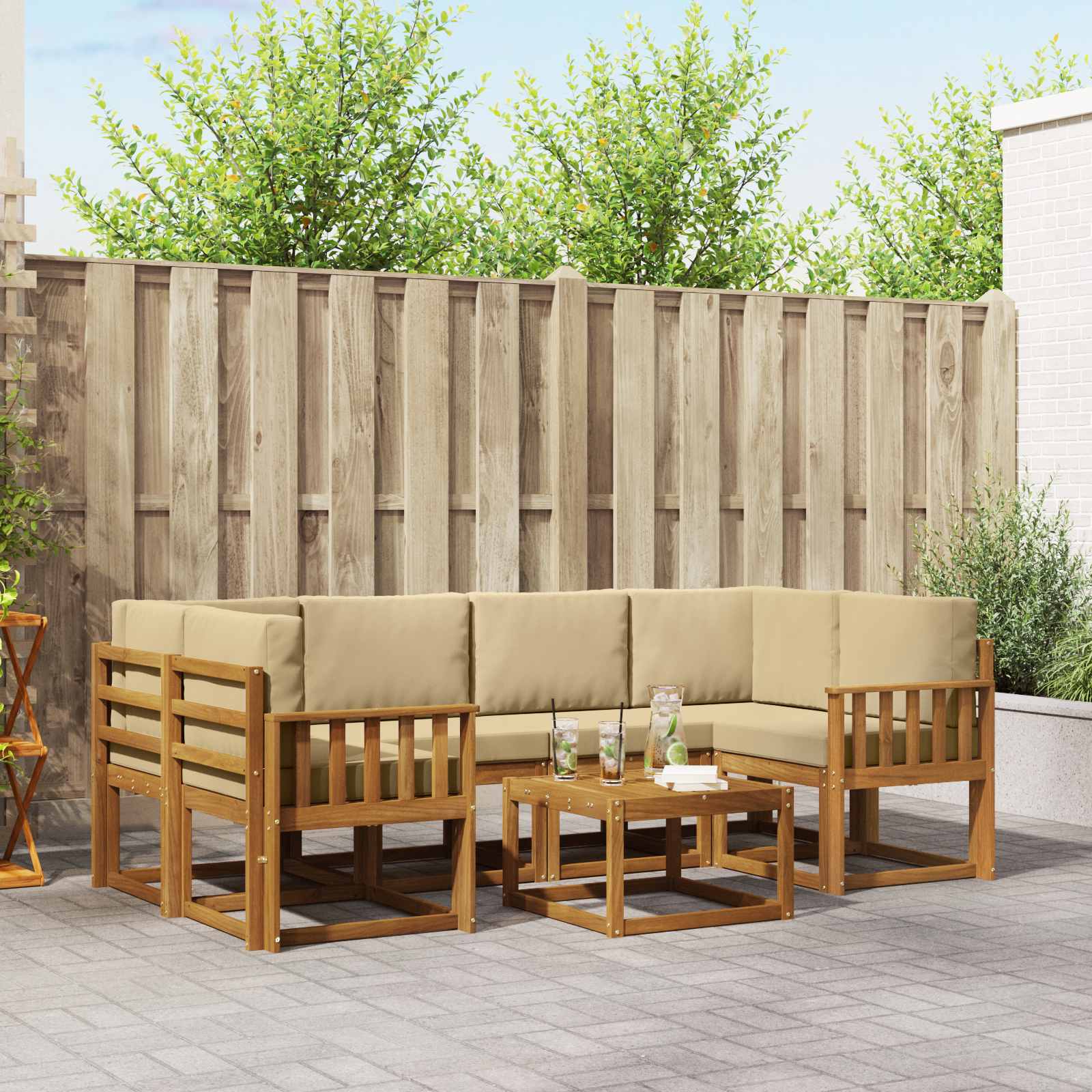 Set vanjskih sofa s jastukom 7 pcs Prirodna i bež