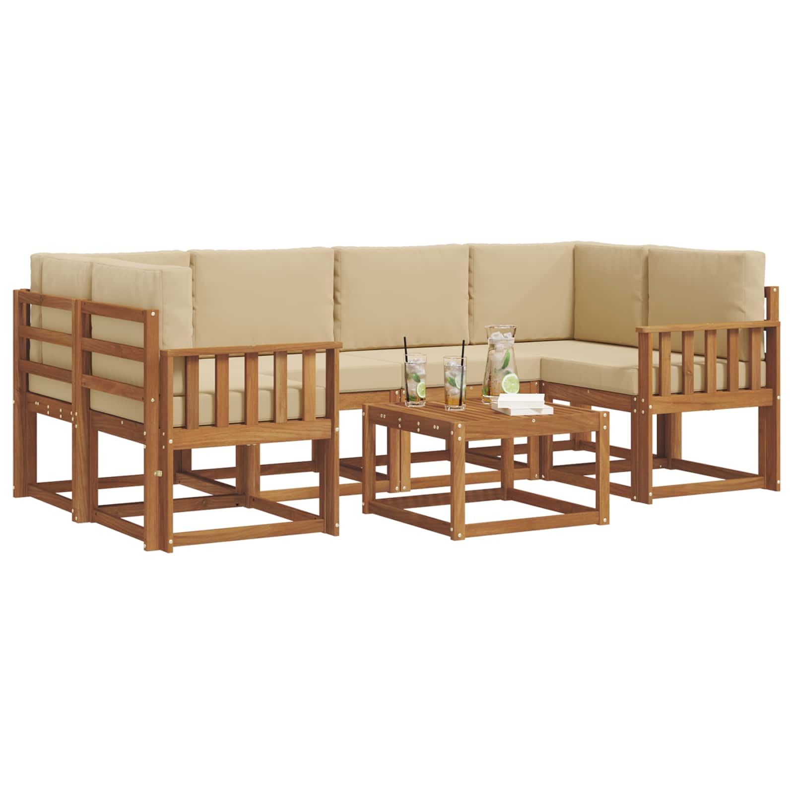 Set vanjskih sofa s jastukom 7 pcs Prirodna i bež