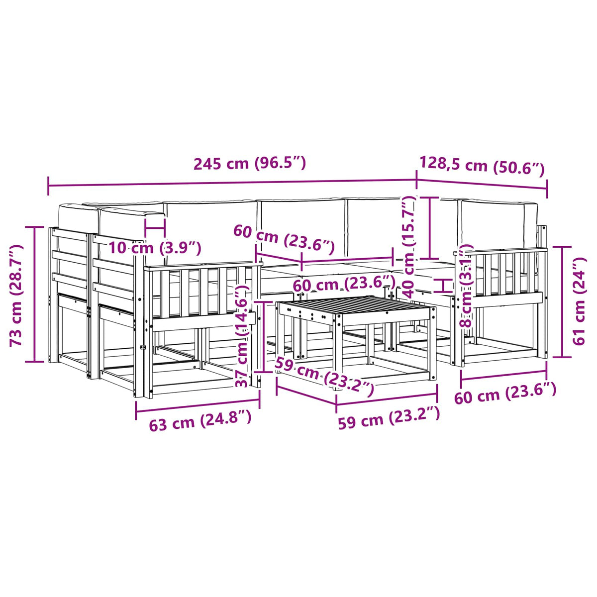 Set vanjskih sofa s jastukom 7 pcs Prirodna i bež