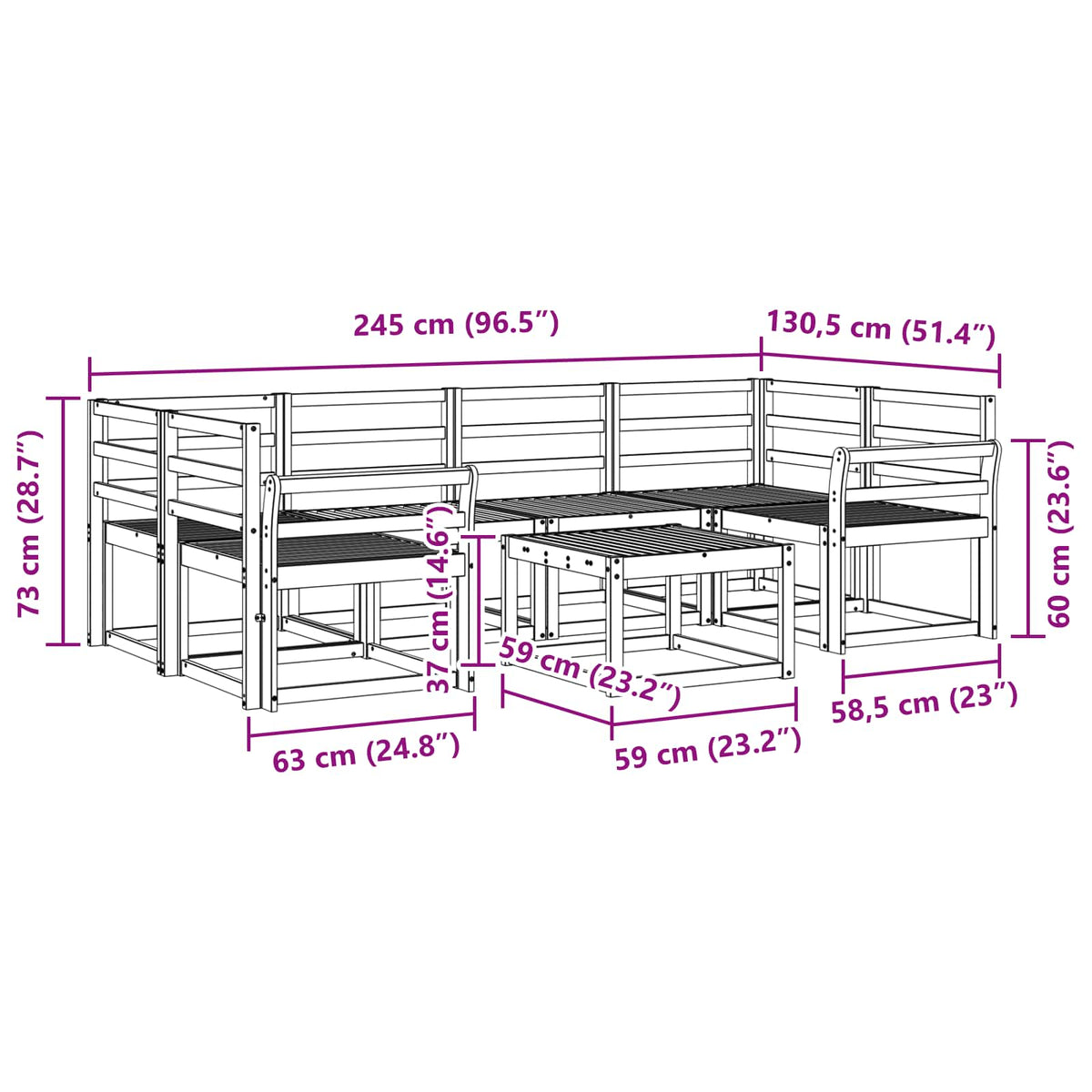 Set vanjskih sofa 7 pcs Prirodna Čvrsto drvo akacije