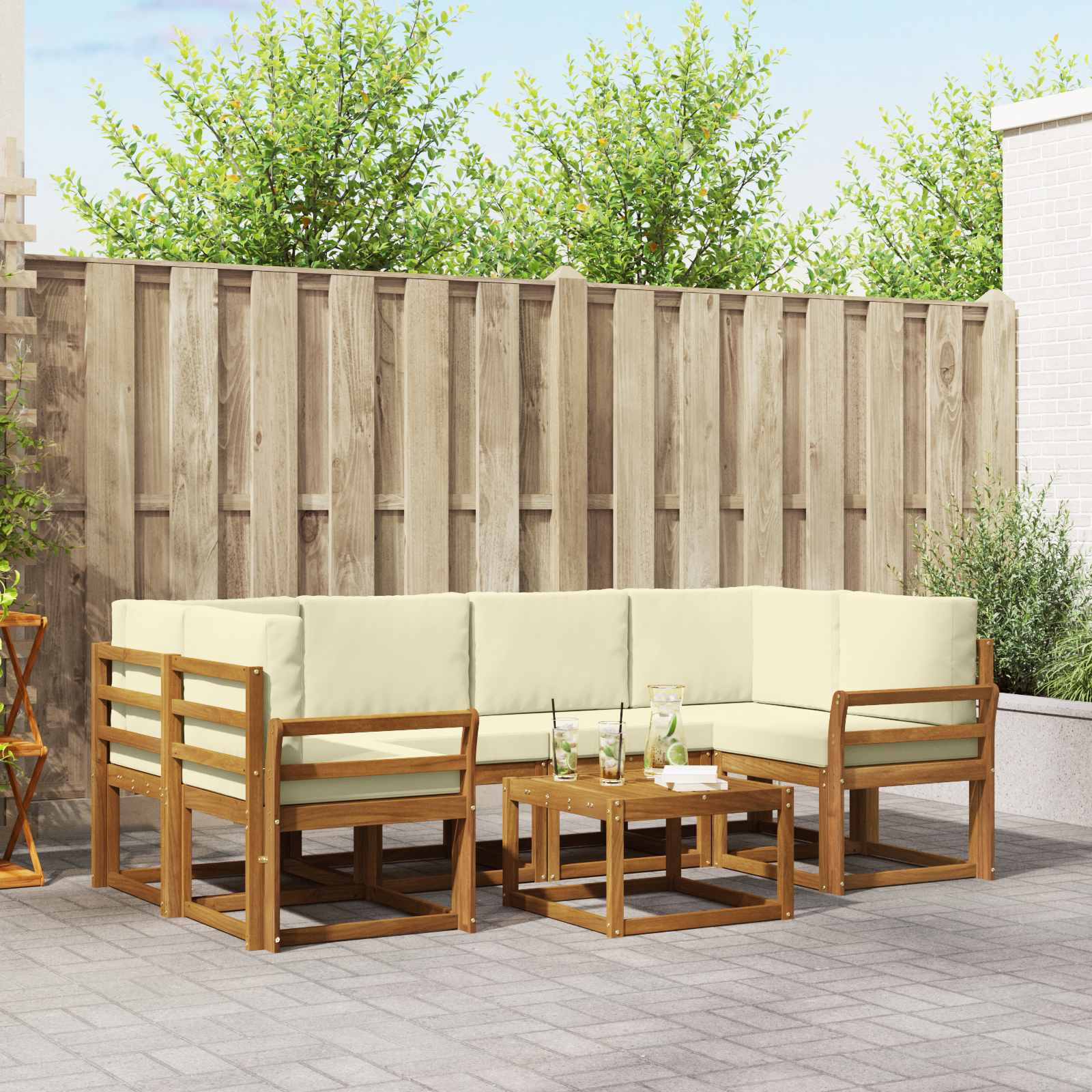 Set vanjskih sofa s jastukom 7 pcs Prirodna i krem