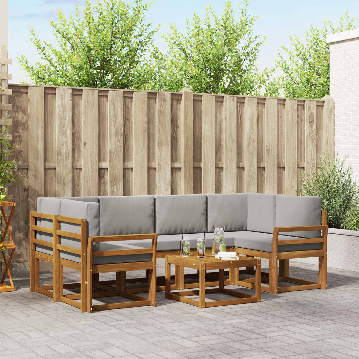 Set vanjskih sofa 7 kom. Prirodna i svijetlo siva