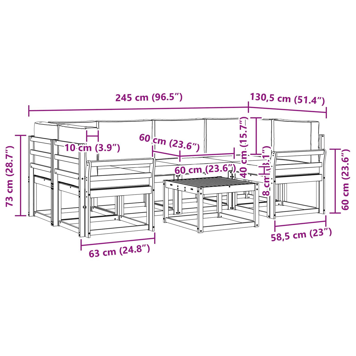 Set vanjskih sofa s jastukom 7 pcs Prirodna i antracit