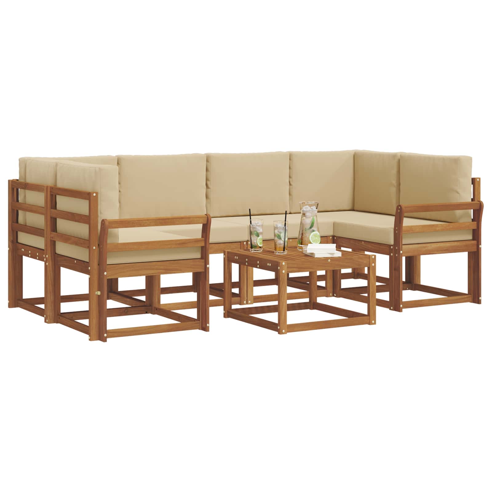 Set vanjskih sofa s jastukom 7 pcs Prirodna i bež