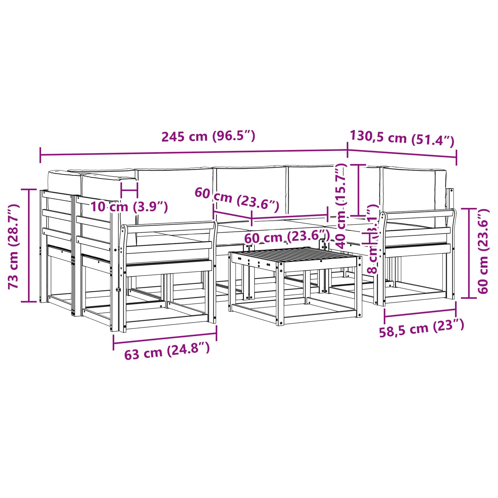 Set vanjskih sofa s jastukom 7 pcs Prirodna i bež