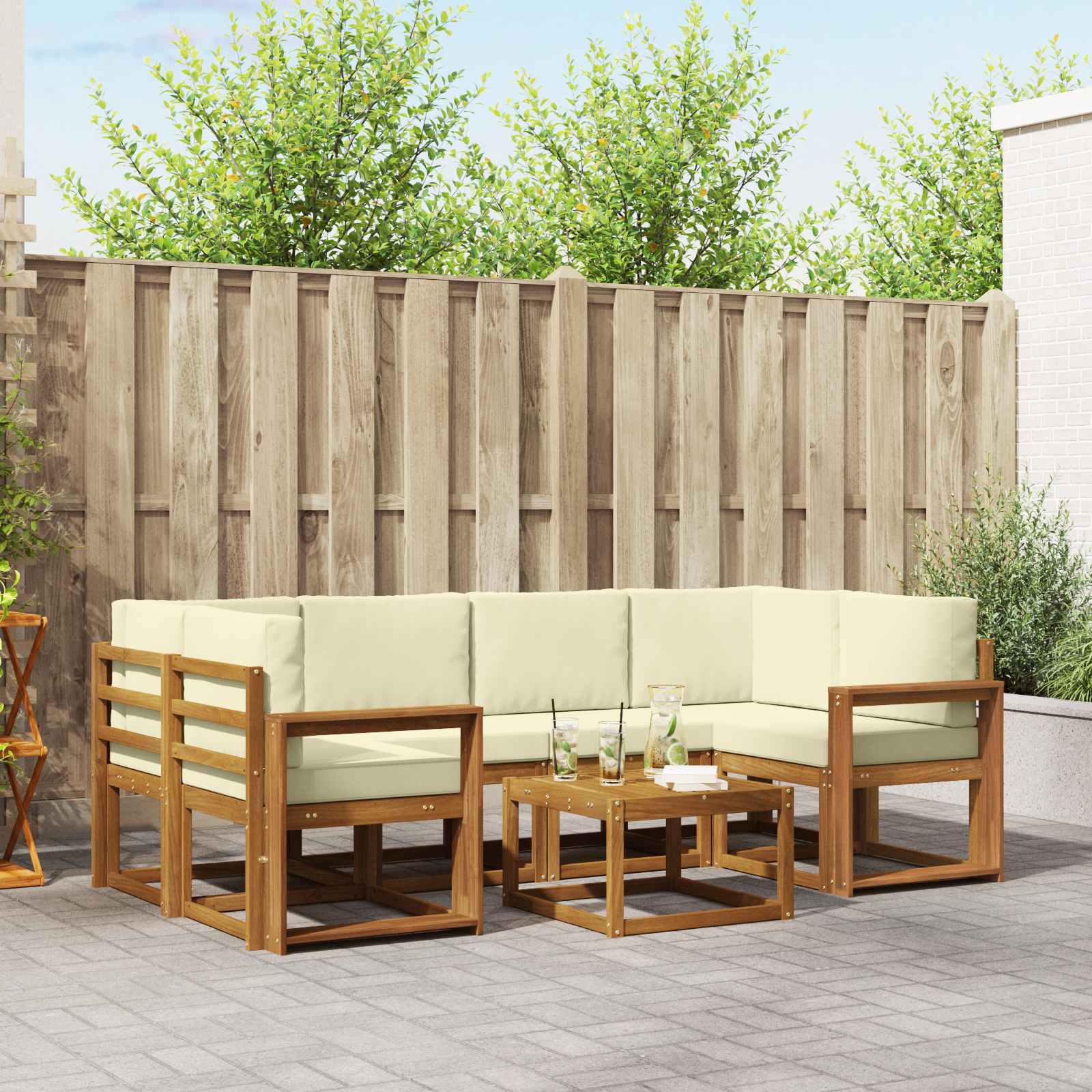 Set vanjskih sofa s jastukom 7 pcs Prirodna i krem