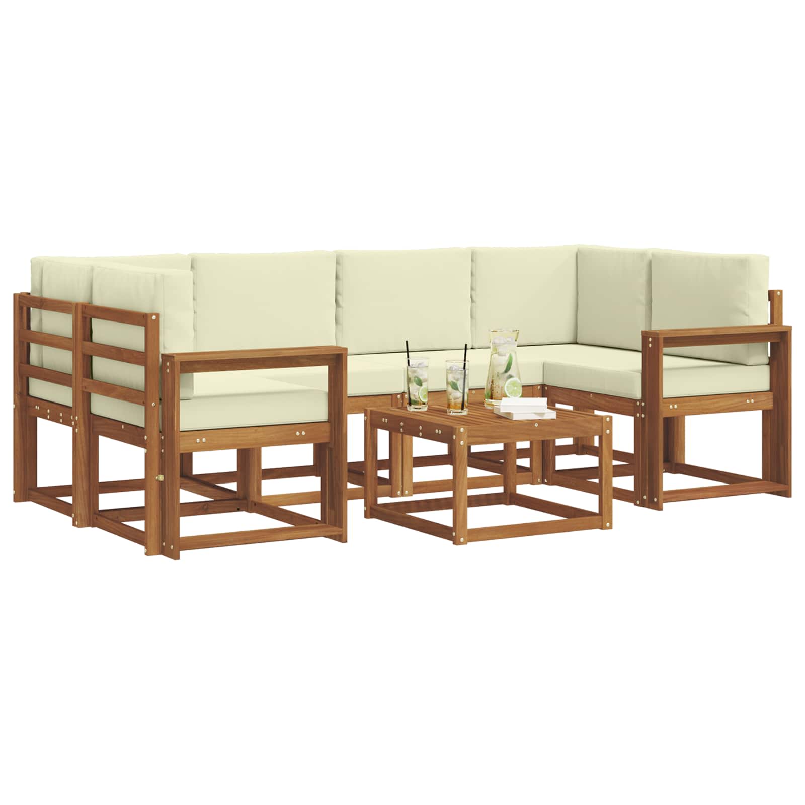 Set vanjskih sofa s jastukom 7 pcs Prirodna i krem