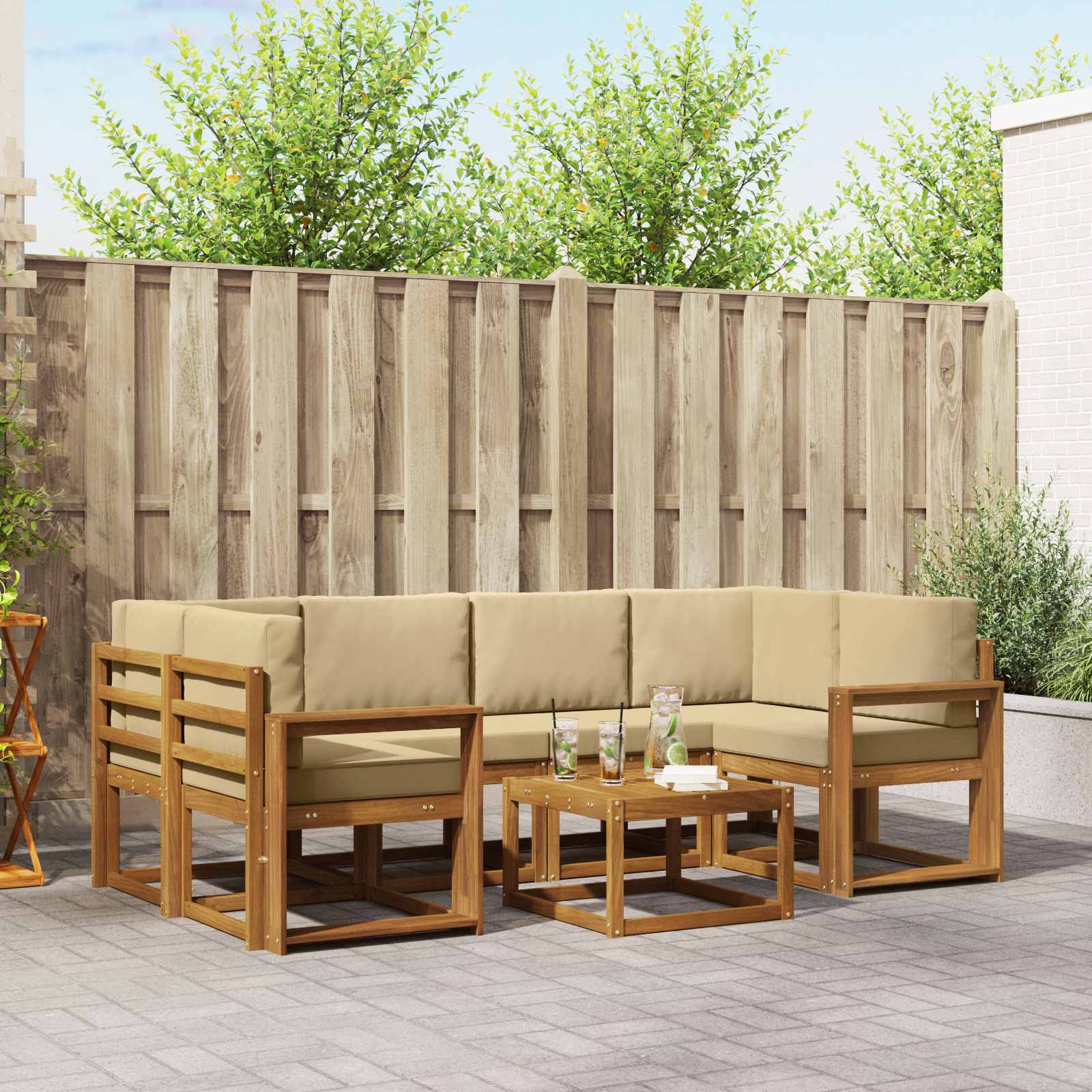 Set vanjskih sofa s jastukom 7 pcs Prirodna i bež
