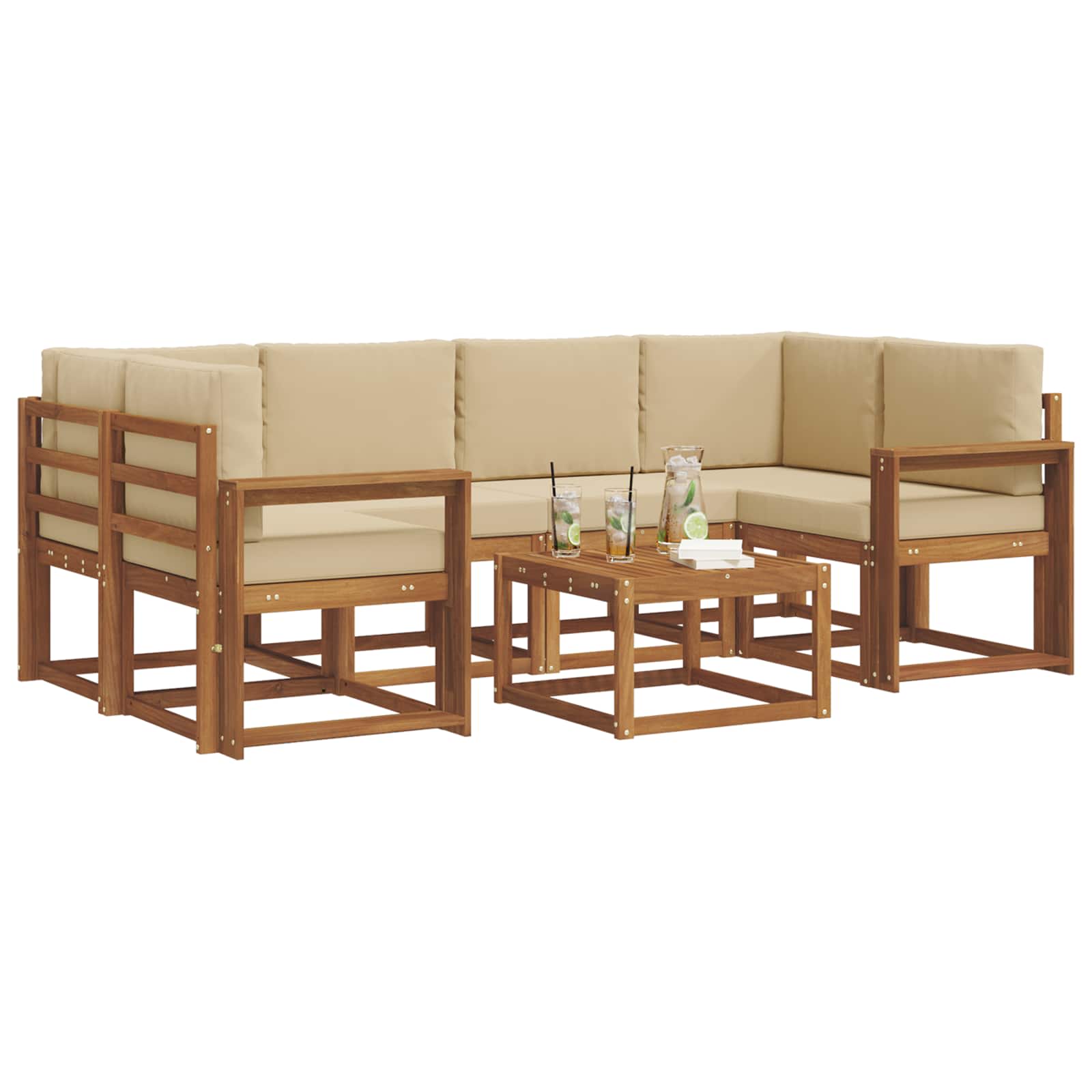 Set vanjskih sofa s jastukom 7 pcs Prirodna i bež