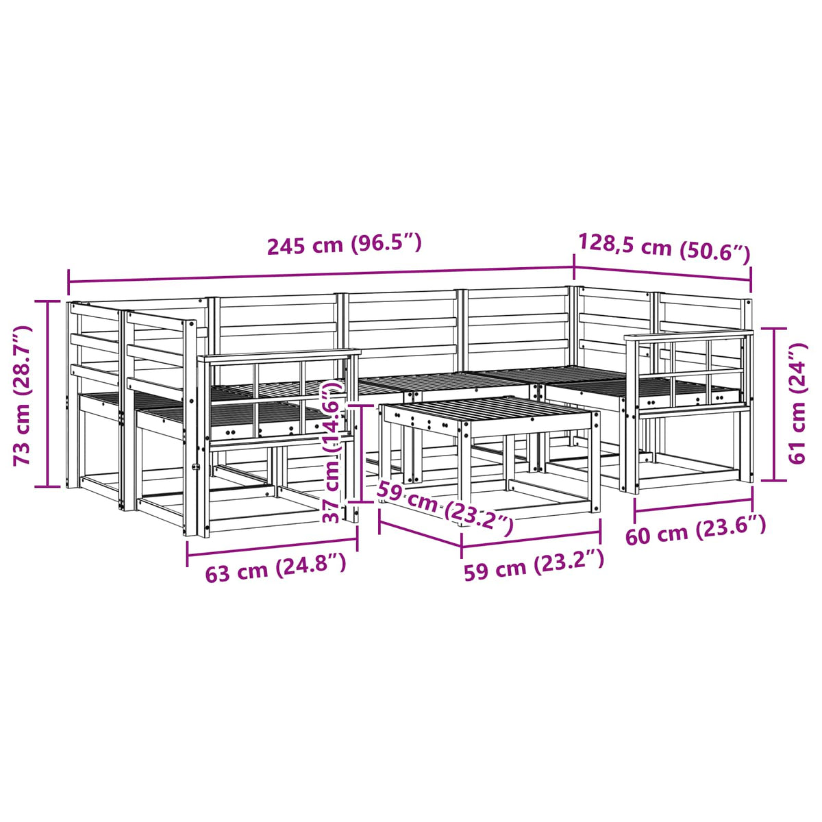 Set vanjskih sofa 7 pcs Prirodna Čvrsto drvo akacije