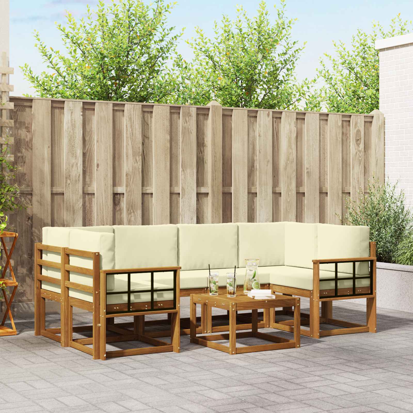 Set vanjskih sofa s jastukom 7 pcs Prirodna i krem