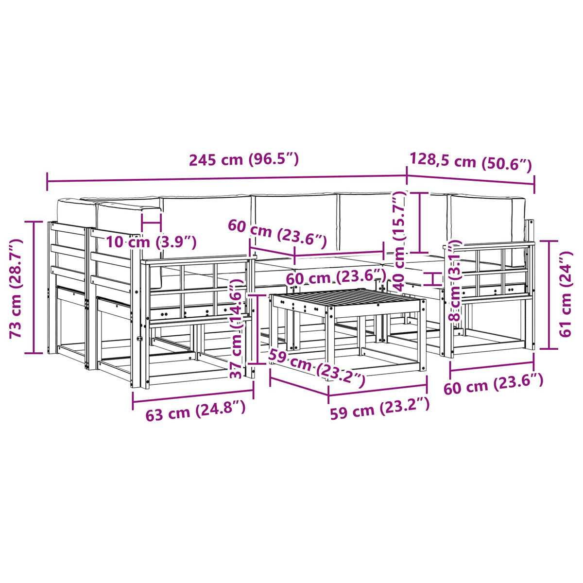 Set vanjskih sofa s jastukom 7 pcs Prirodna i antracit