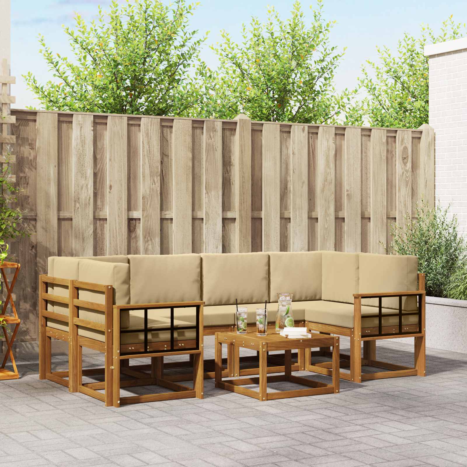 Set vanjskih sofa s jastukom 7 pcs Prirodna i bež