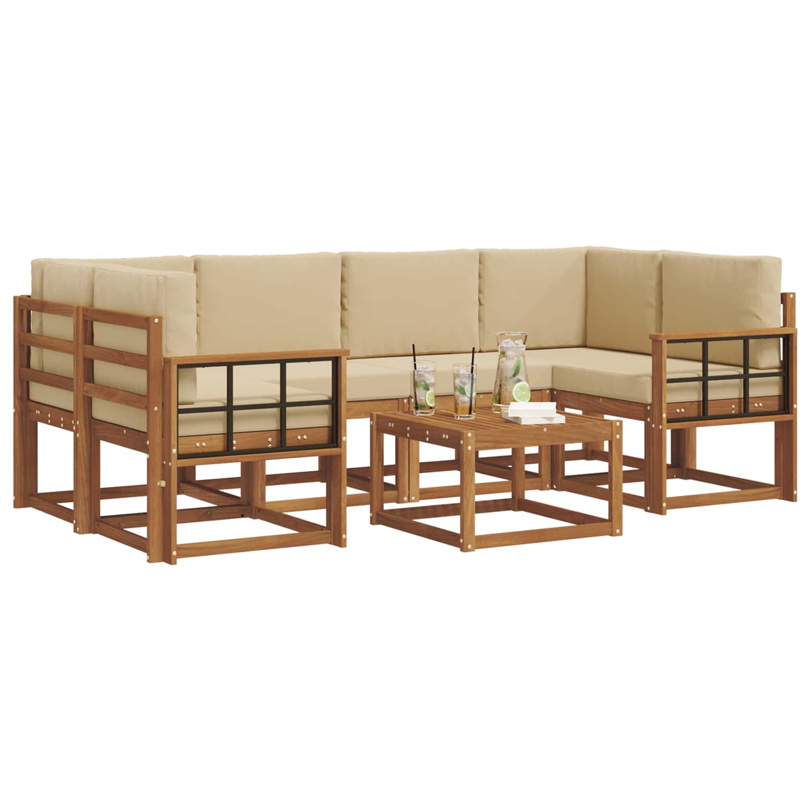 Set vanjskih sofa s jastukom 7 pcs Prirodna i bež