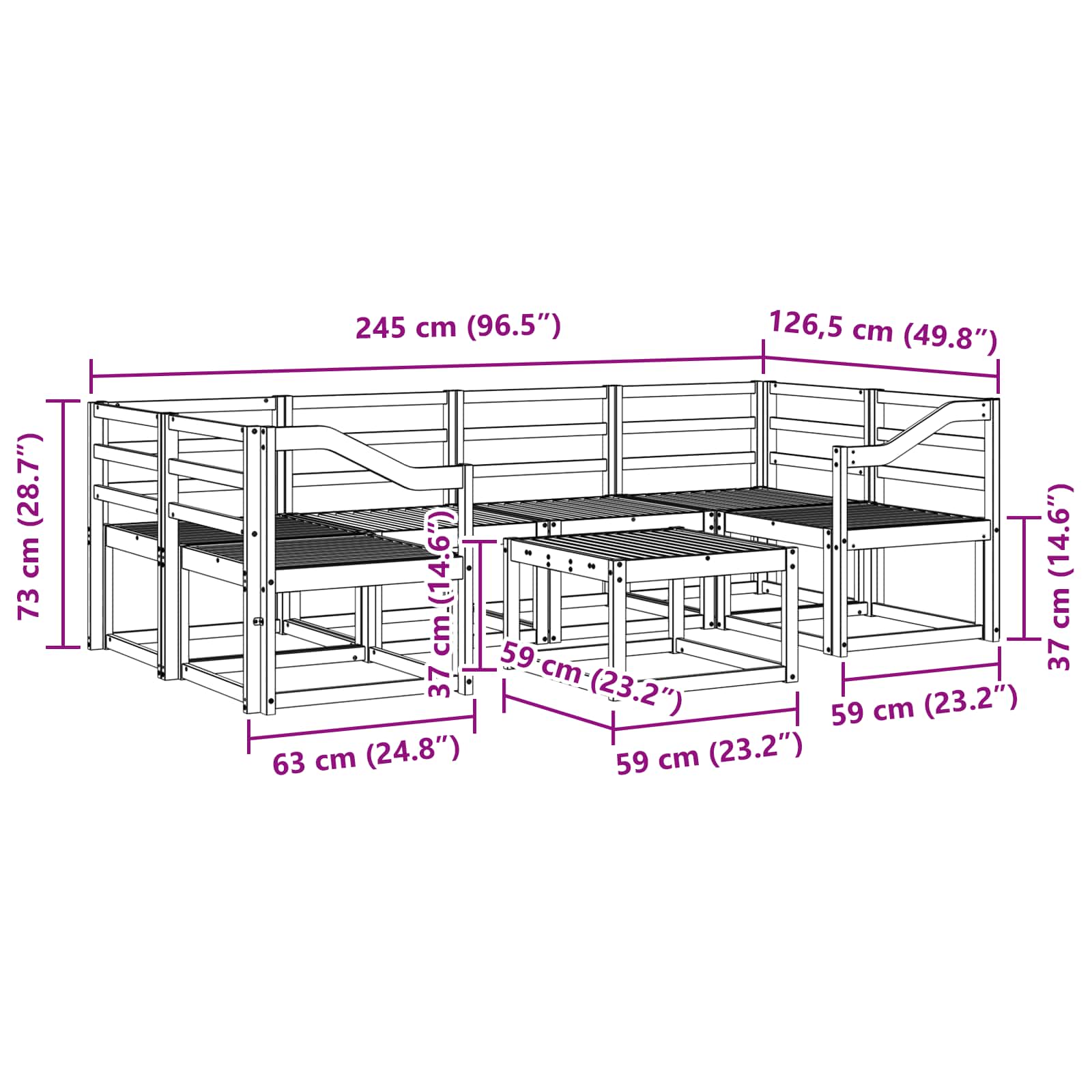 Set vanjskih sofa 7 pcs Prirodna Čvrsto drvo akacije