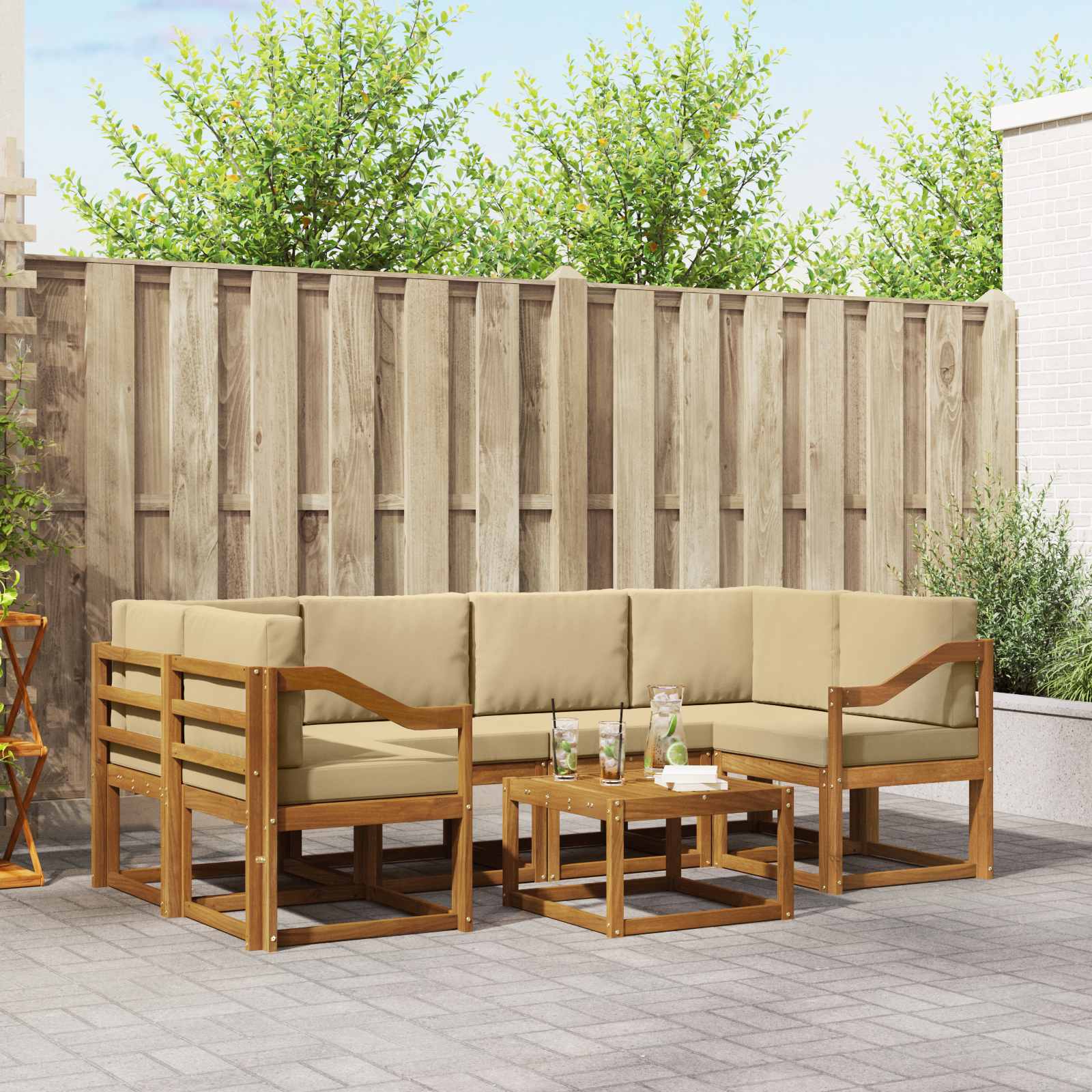 Set vanjskih sofa s jastukom 7 pcs Prirodna i bež