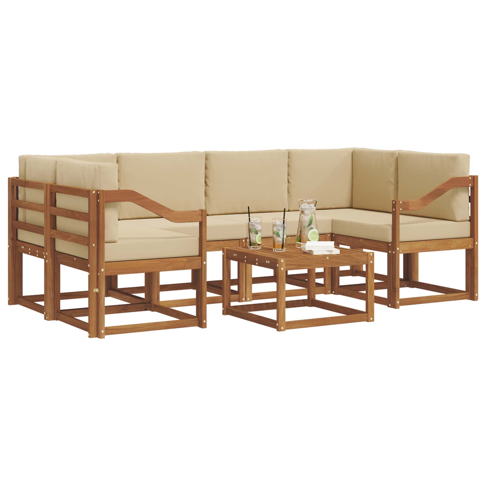 Set vanjskih sofa s jastukom 7 pcs Prirodna i bež