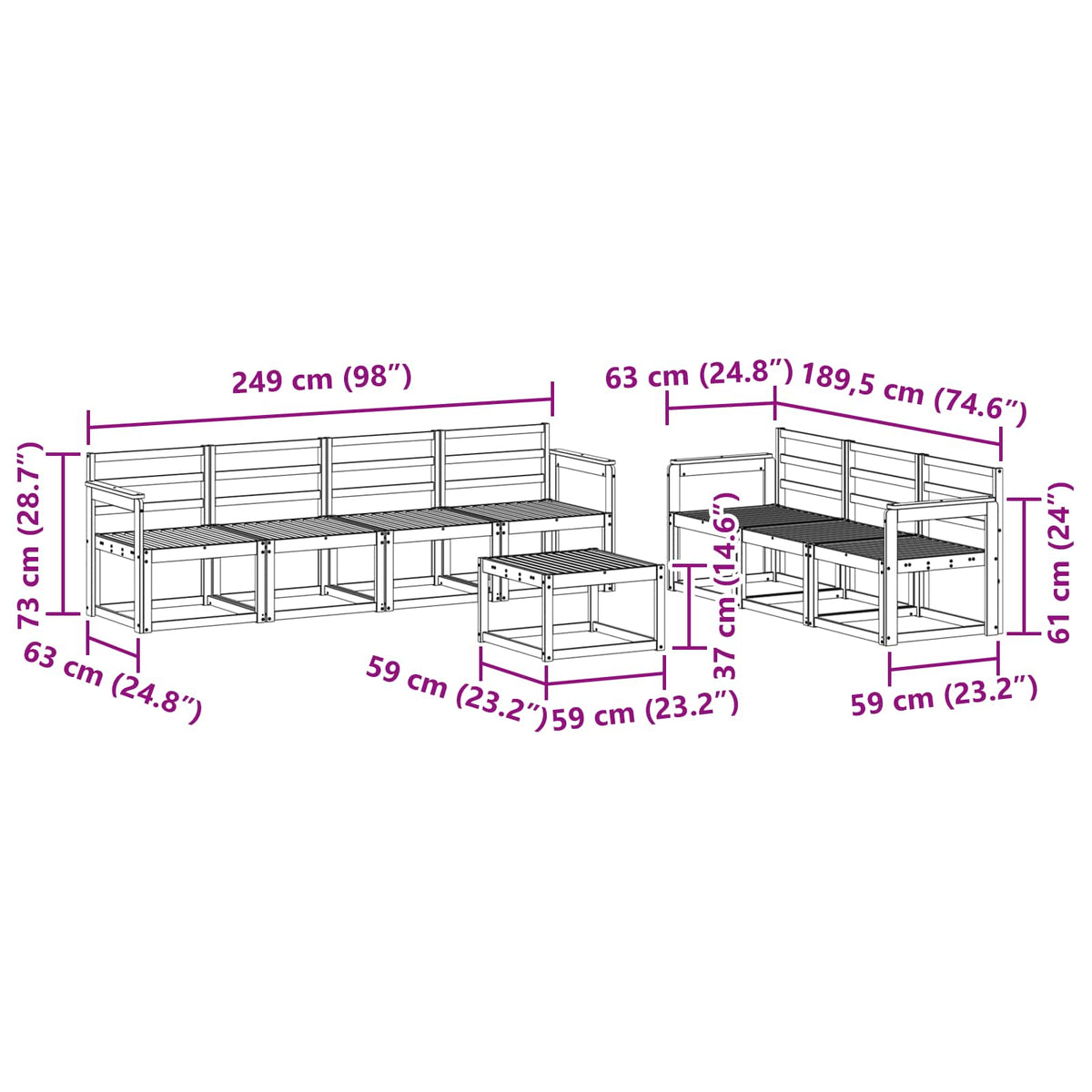 Set vanjskih sofa 8 pcs Prirodna Čvrsto drvo akacije