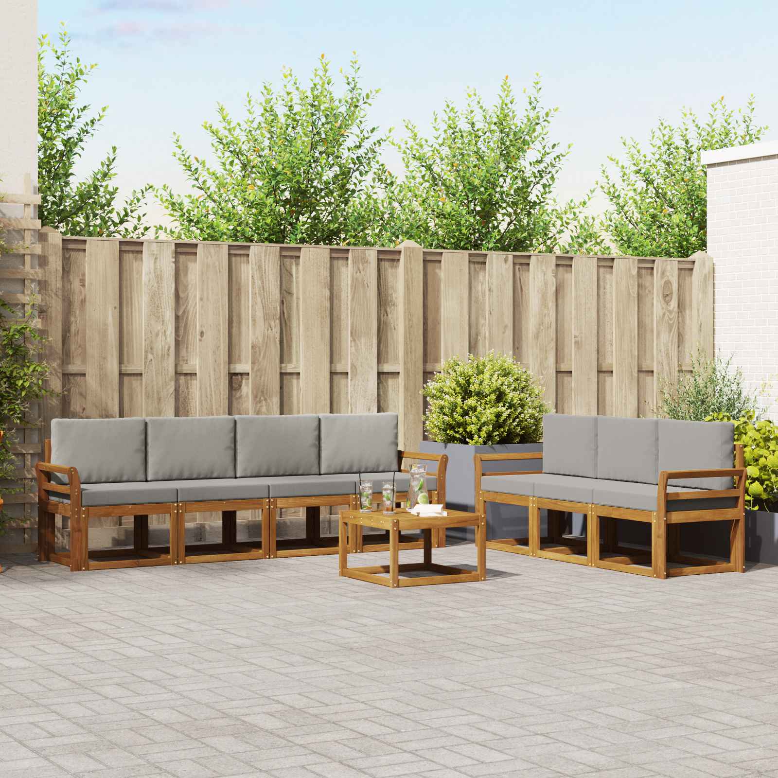 Set vanjskih sofa s jastukom 8 pcs Prirodna i svijetlo siva
