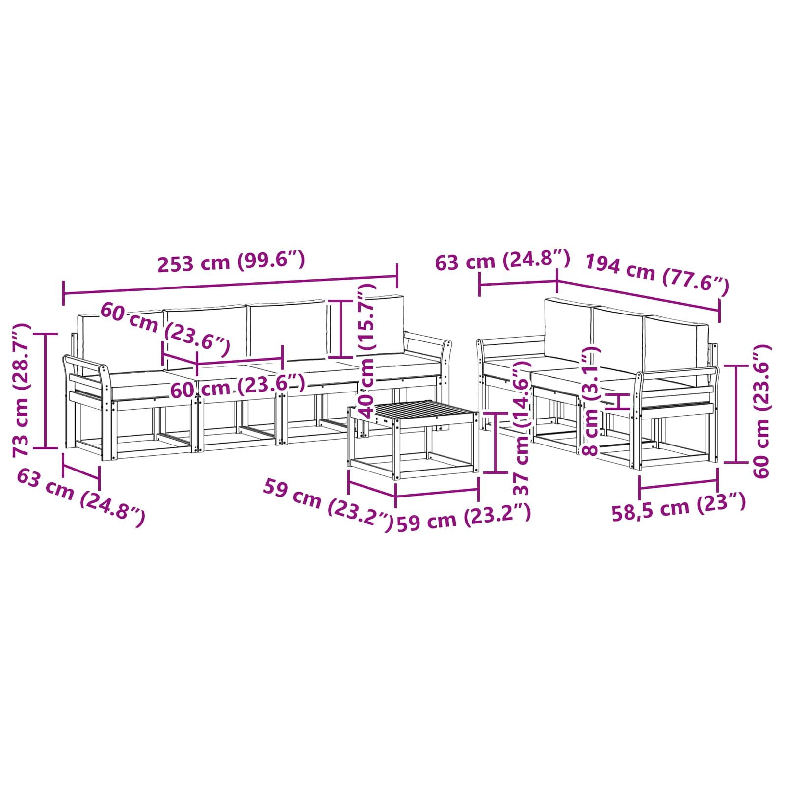 Set vanjskih sofa s jastukom 8 pcs Prirodna i antracit