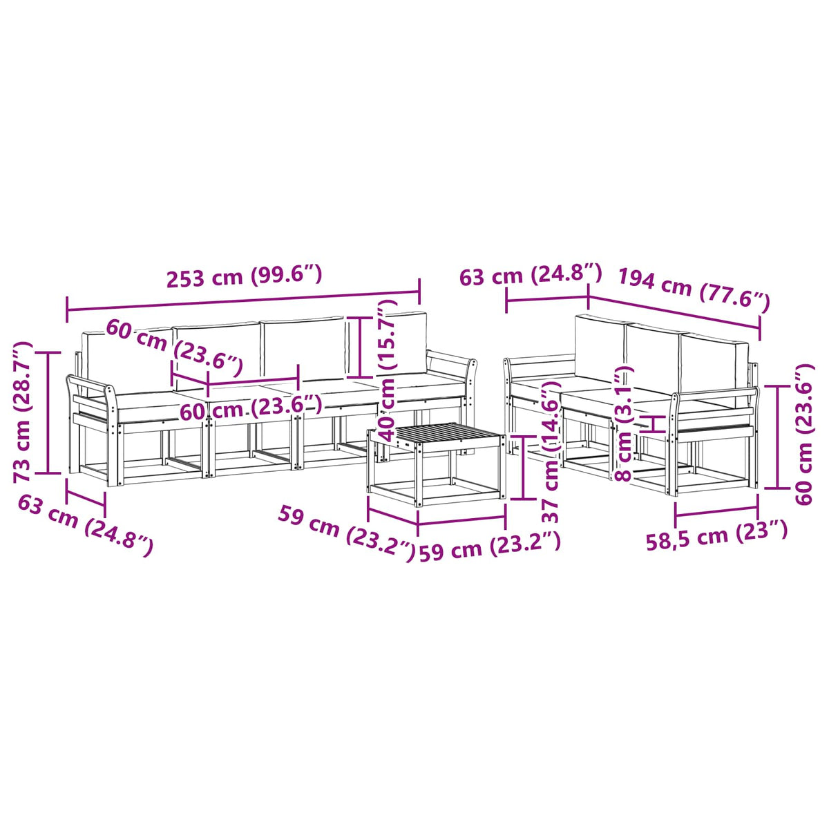 Set vanjskih sofa s jastukom 8 pcs Prirodna i bež