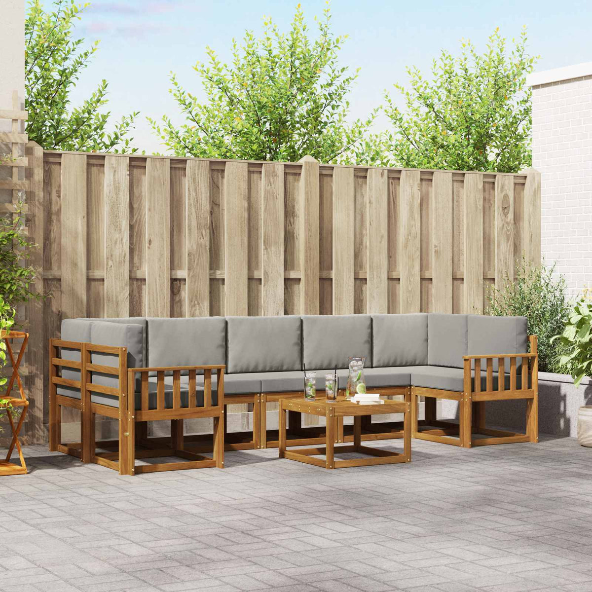 Set vanjskih sofa 8 kom. Prirodna i svijetlo siva
