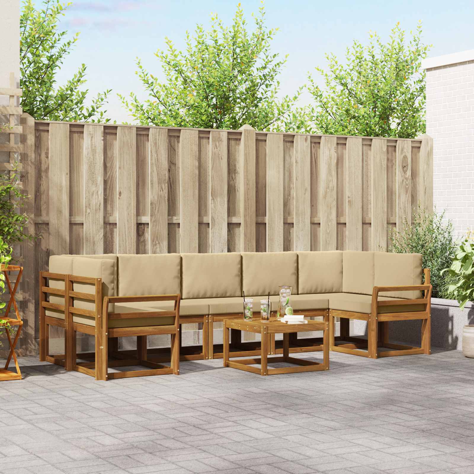 Set vanjskih sofa s jastukom 8 pcs Prirodna i bež