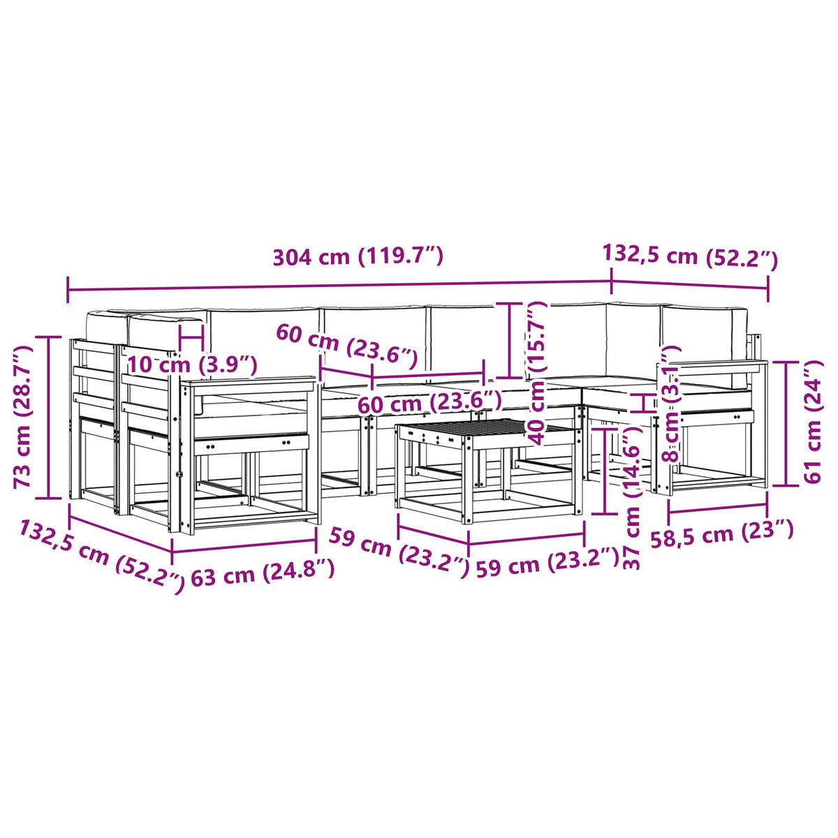 Set vanjskih sofa 8 kom. Prirodna i krem
