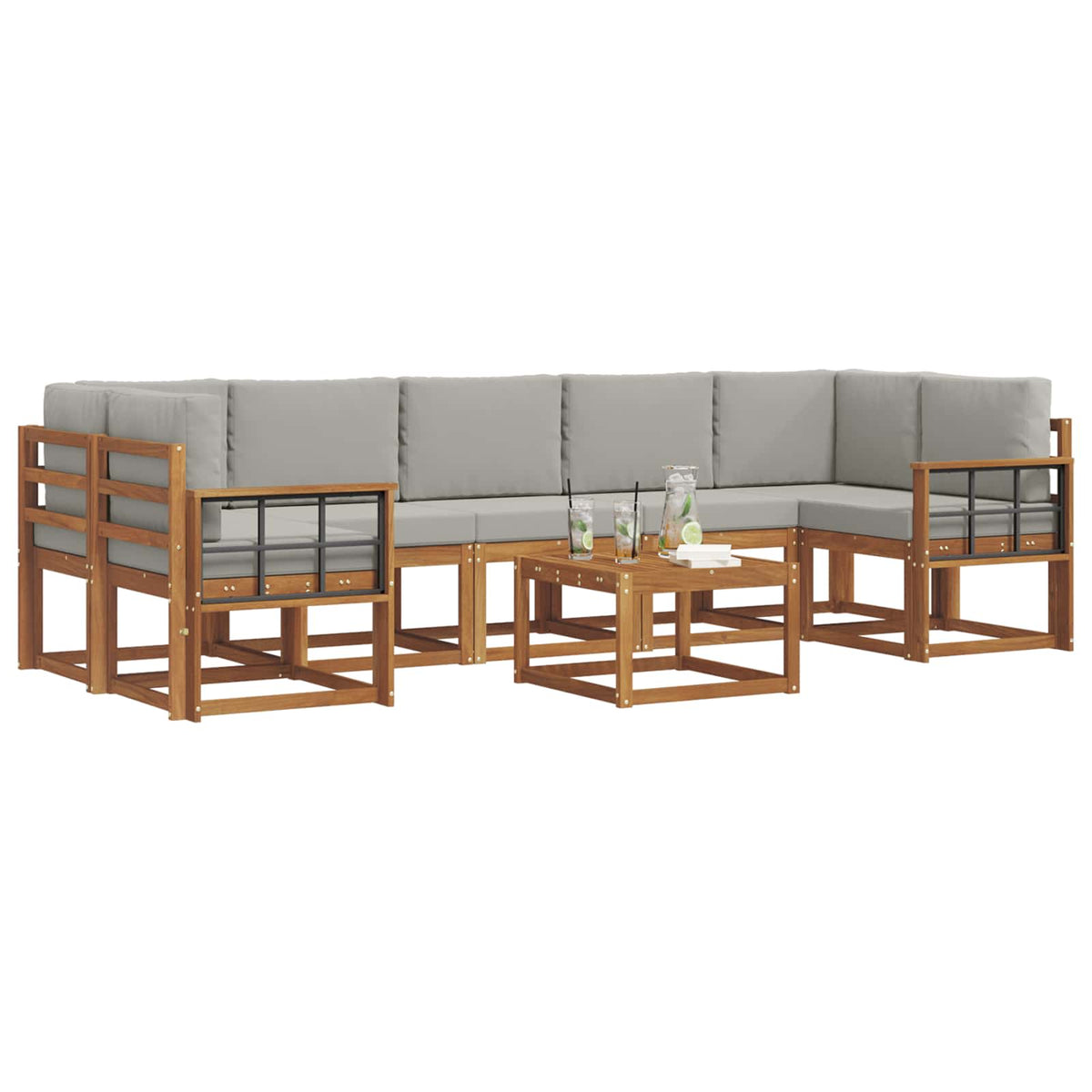 Set vanjskih sofa 8 kom. Prirodna i svijetlo siva