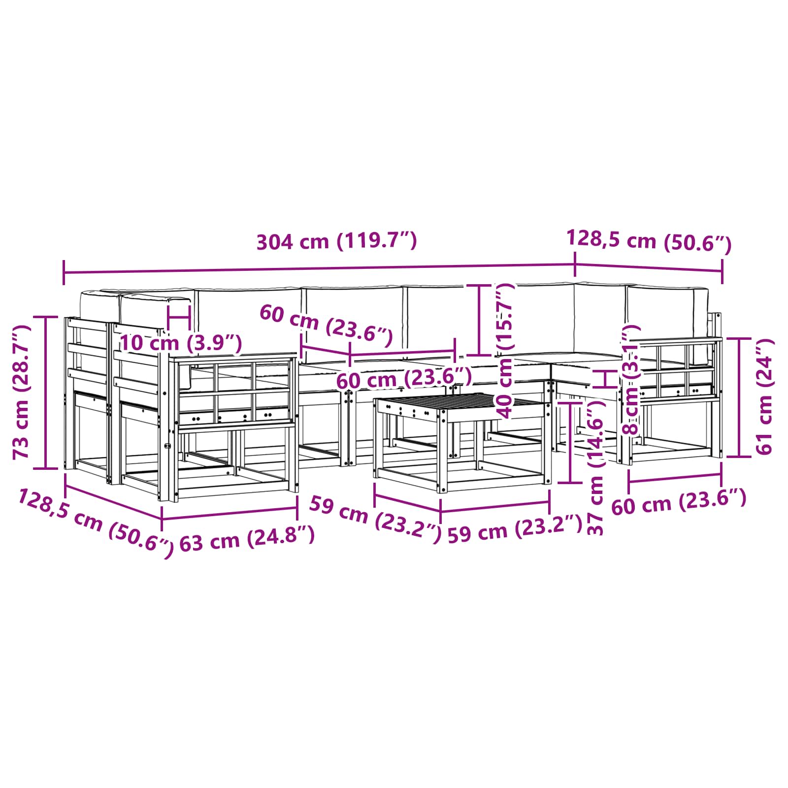 Set vanjskih sofa s jastukom 8 pcs Prirodna i antracit