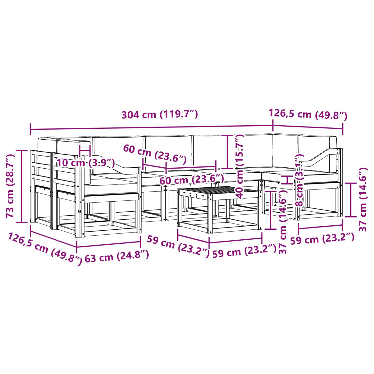 Set vanjskih sofa s jastukom 8 pcs Prirodna i bež