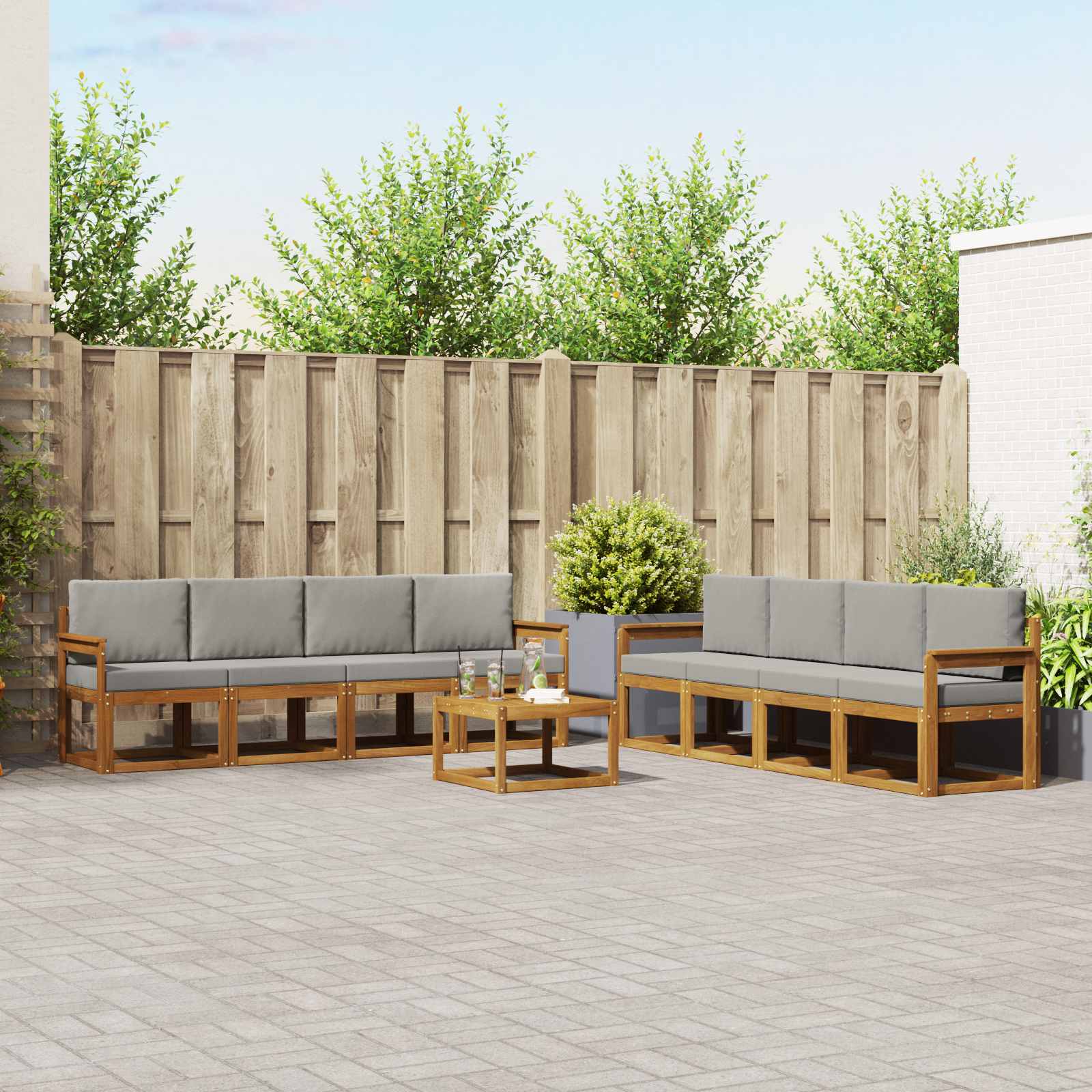 Set vanjskih sofa s jastukom 9 pcs Prirodna i svijetlo siva