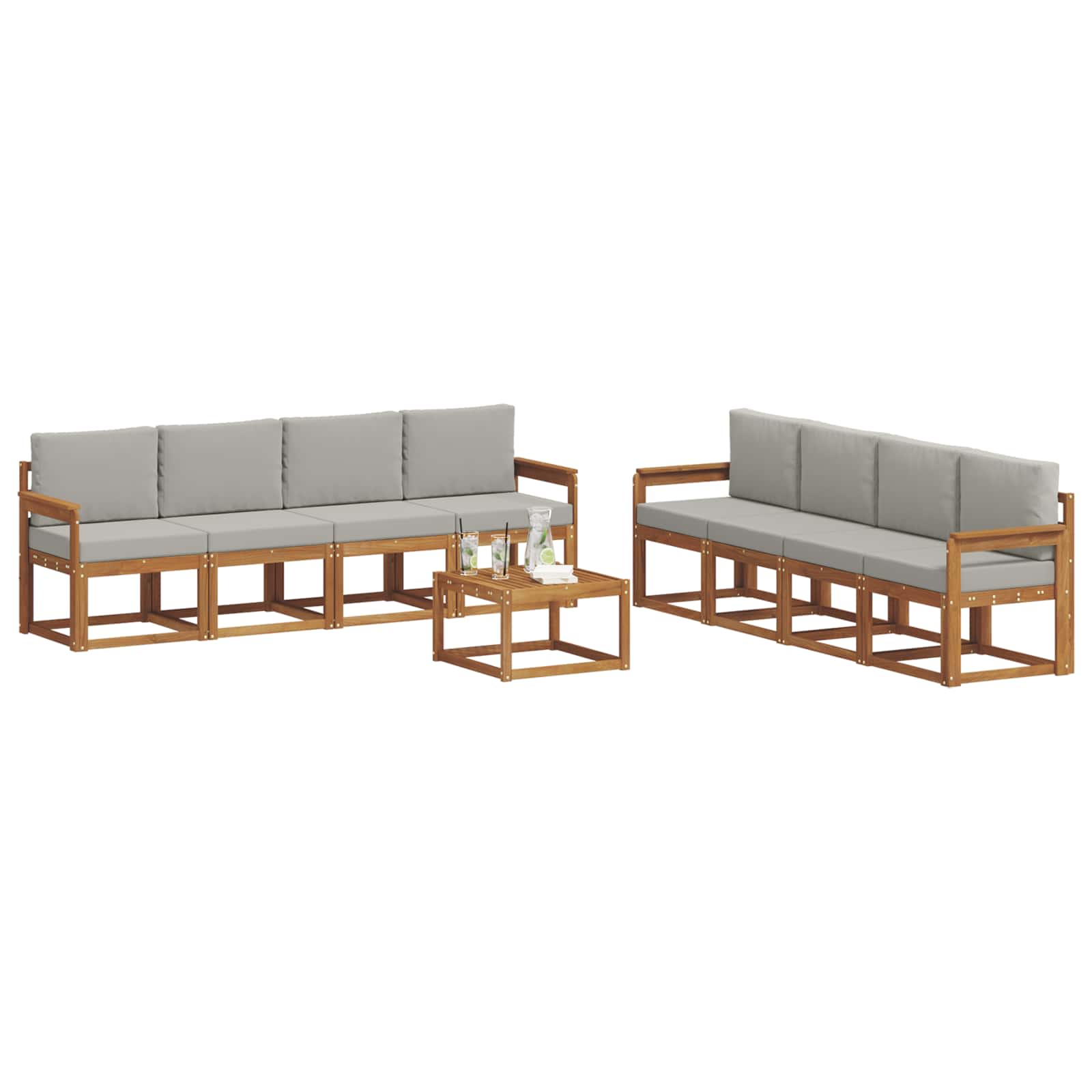 Set vanjskih sofa s jastukom 9 pcs Prirodna i svijetlo siva