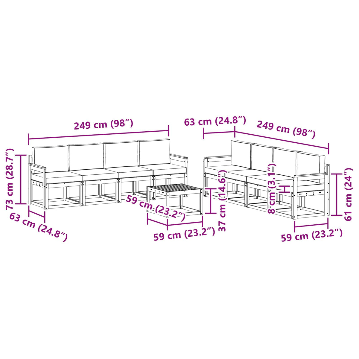 Set vanjskih sofa s jastukom 9 pcs Prirodna i svijetlo siva