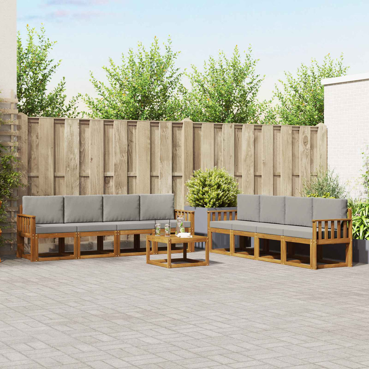 Set vanjskih sofa s jastukom 9 pcs Prirodna i svijetlo siva
