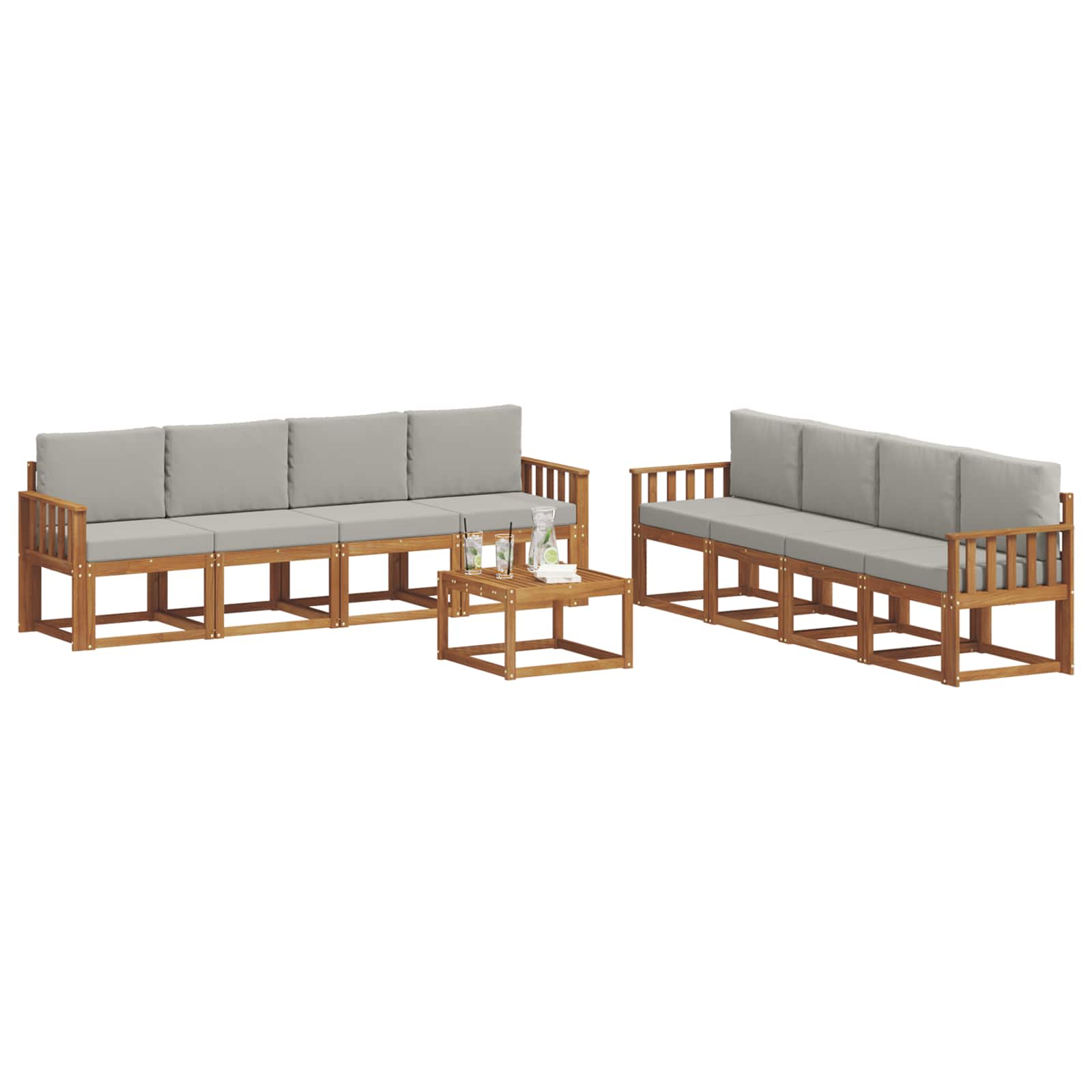 Set vanjskih sofa s jastukom 9 pcs Prirodna i svijetlo siva