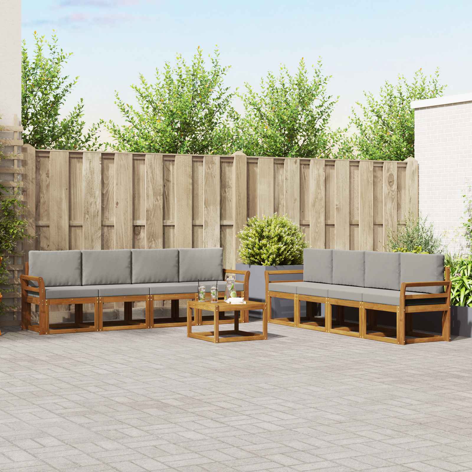 Set vanjskih sofa s jastukom 9 pcs Prirodna i svijetlo siva