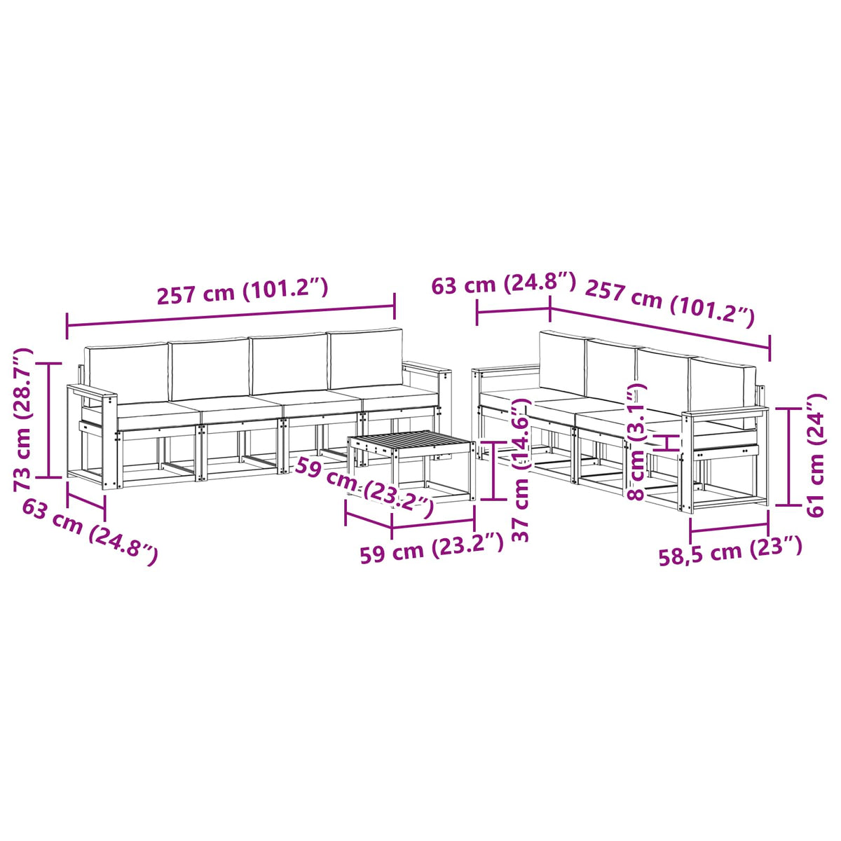 Set vanjskih sofa s jastukom 9 pcs Prirodna i krem