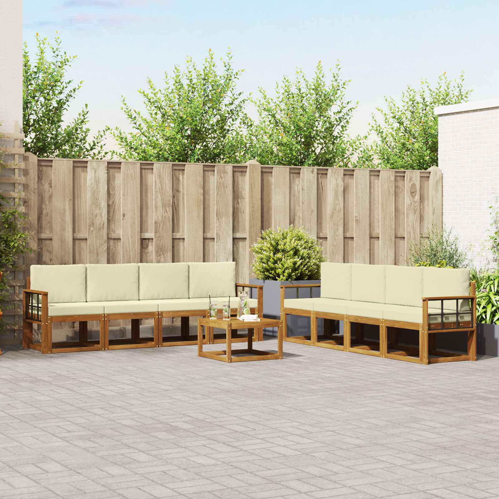 Set vanjskih sofa s jastukom 9 pcs Prirodna i krem